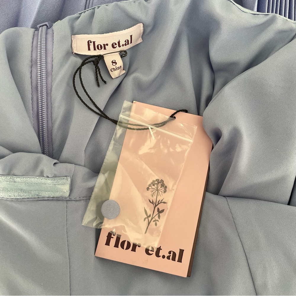 Flor et. al James Pleated Backless Gown Periwinkle Blue 8 NWT - Picture 14 of 17